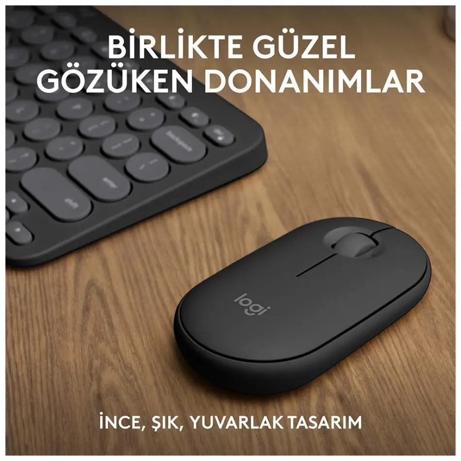Logıtech Pebble 2 Combo, Grafit, 920-012245, Bluetooth, Türkçe, Q, Multimedya, Mini Klavye Mouse Set