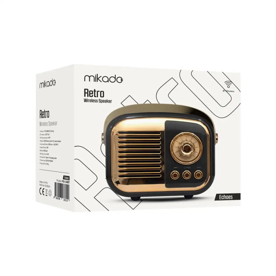 Mıkado Md-24bt, Echoes, Siyah, 3w, Taşınabilir, Usb/tf Kart/bluetooth, 800mah, Klasik Retro Müzik Kutusu