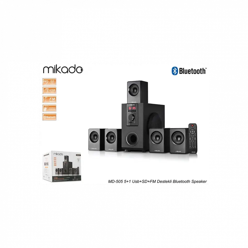 Mıkado Md-505, 70w, 5+1, Masaüstü, Fm/bt/sd/usb, Siyah Kasa, Speaker