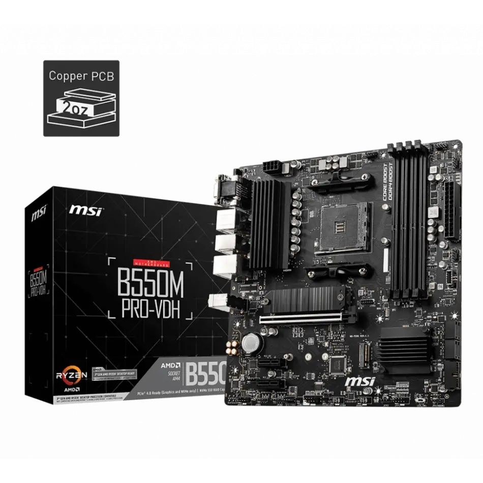 Msı B550m Pro-vdh Ddr4 4400mhz 1xvga 1xhdmı 1xdp 2xm.2 Usb 3.2 Matx Am4 (amd 5000 Ve 3000 Serisi İşlemci Uyumlu)