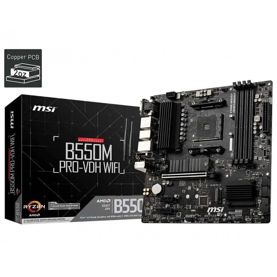 Msı B550m Pro-vdh Wıfı Ddr4 4400mhz 1xvga 1xhdmı 1xdp 2xm.2 Usb 3.2 Matx Am4 (amd 5000 Ve 3000 Serisi İşlemci Uyumlu)