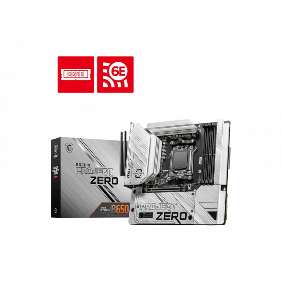 Msı B650m Project Zero Am5 Ddr5 7600mhz(oc) Hdmı Dp M.2 Usb3.2 2.5g Lan Wı-fı 6e Matx
