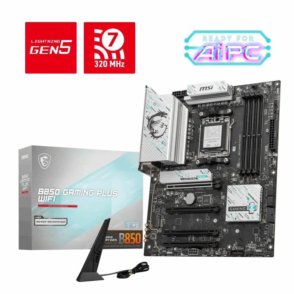 MSI B850 GAMING PLUS WIFI AM5 DDR5 8200MHZ(OC) DP 3x M.2 USB 10Gbs 5G LAN WI-FI 7 ATX