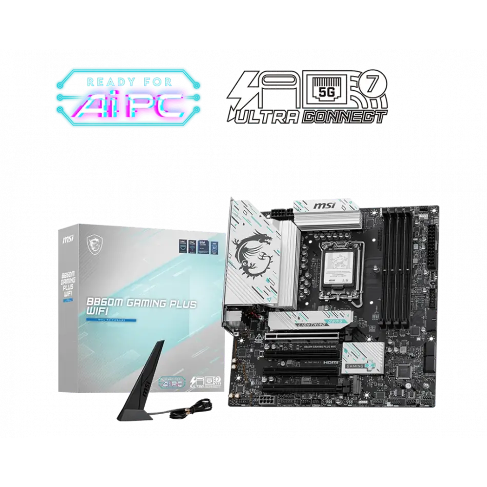 Msı B860m Gamıng Plus Wıfı Soket 1851 Ddr5 8600mhz(oc) 3xm.2 1x Tb4 Hdmı Dısplay 5g Lan Wıfı 7 Matx