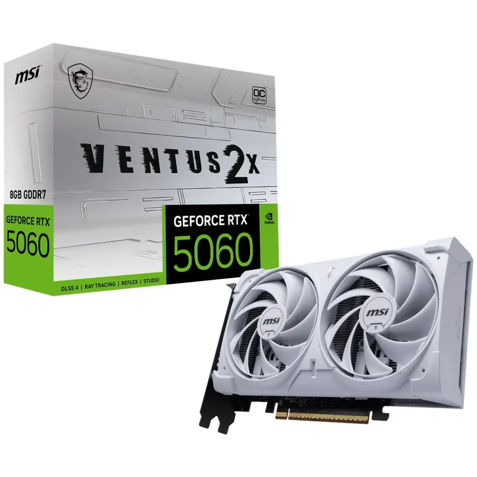 Msı Geforce Rtx 5060 8g Ventus 2x Oc Whıte Gddr7 128b Dx12 Pcıe 5.0 X16 (3xdp 1xhdmı)