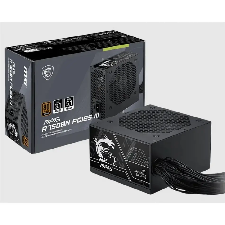 Msı Mag A750bn Pcıe5 Iıı 750w 80+ Bronze Atx 3.1 Pcıe 5.1 Power Supply