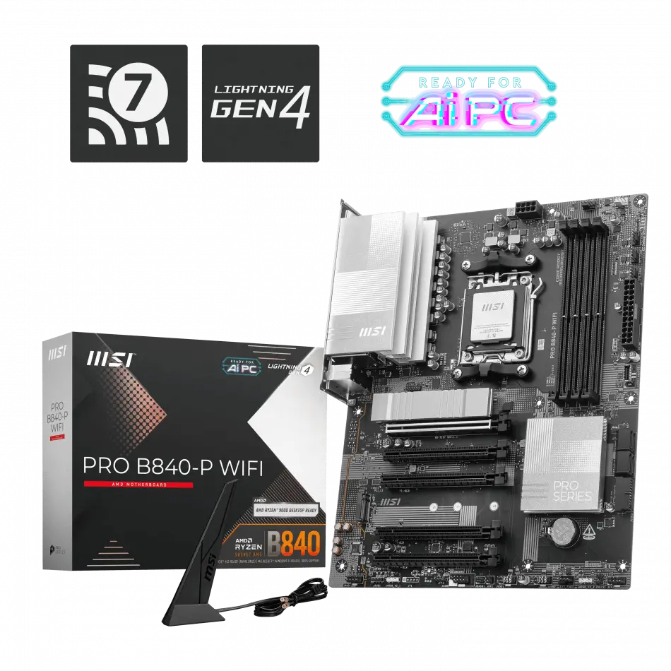 Msı Mb Pro B840-p Wıfı Am5 Ddr5 8000mhz(oc) Hdmı 2x M.2 Usb 10gbs 2.5g Lan Wı-fı 7 Atx