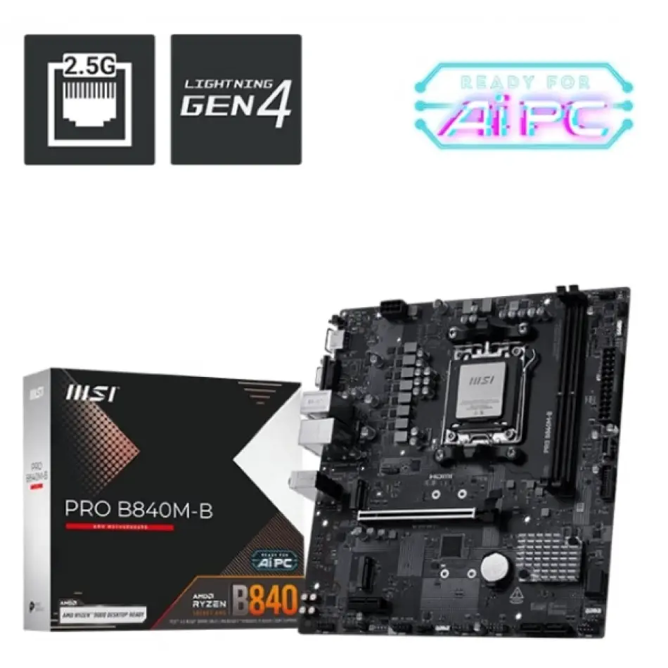 MSI PRO B840M-B AM5 DDR5 8000MHZ(OC) HDMI VGA 2X M.2 USB 5 GBS 2.5G LAN MATX