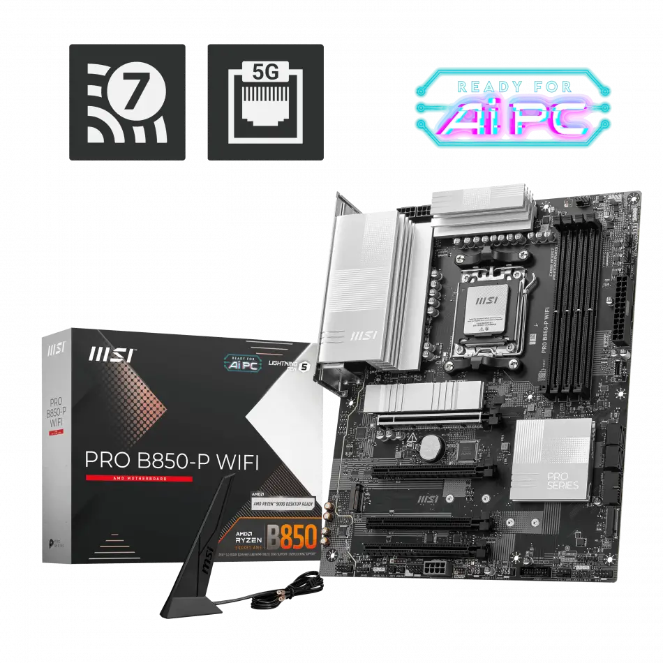 Msı Pro B850-p Wıfı Am5 Ddr5 8200mhz(oc) Hdmı 3x M.2 Usb 10gbs 5g Lan Wı-fı 7 Atx