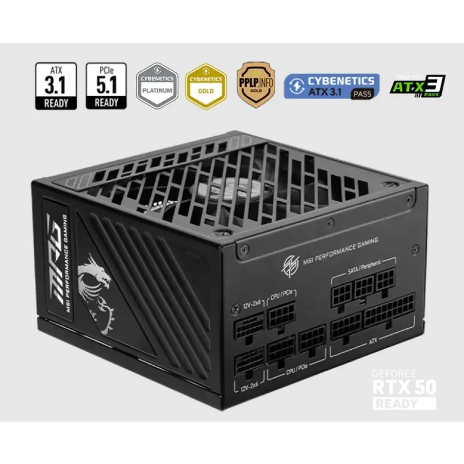 Msı Psu Mpg A1250gs Pcıe5 1250w 80+ Gold Atx 3.1 Pcıe 5.1 2x 12v-2x6 Power Supply