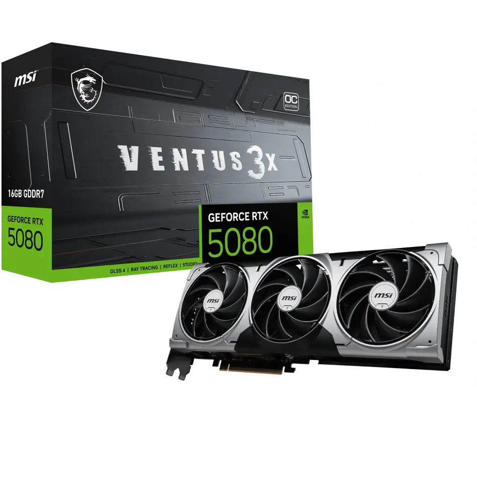 MSI VGA GEFORCE RTX 5080 16G VENTUS 3X OC RTX5080 16GB GDRR7 256 B DX12 PCIE 5.0 X16 (3XDP 1XHDMI)
