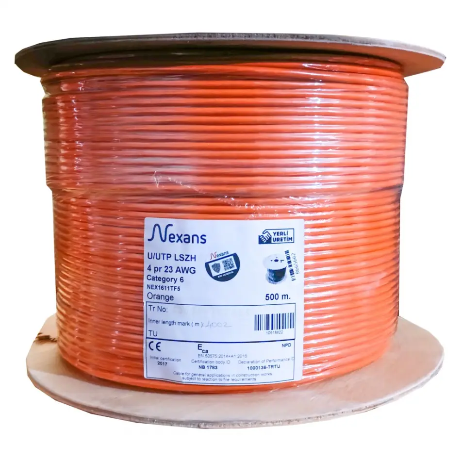 Nexans Nex1611tf5, Turuncu, Cat6, 500m, 23awg (0,58mm), Utp, %100 Bakır, Lszh Halogen Free, Makara, Kablo