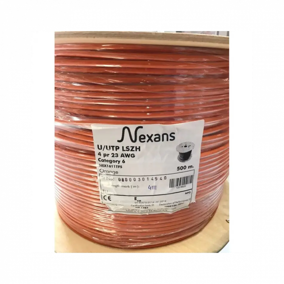 Nexans Nex1611tf5, Turuncu, Cat6, 500m, 23awg (0,58mm), Utp, %100 Bakır, Lszh Halogen Free, Makara, Kablo