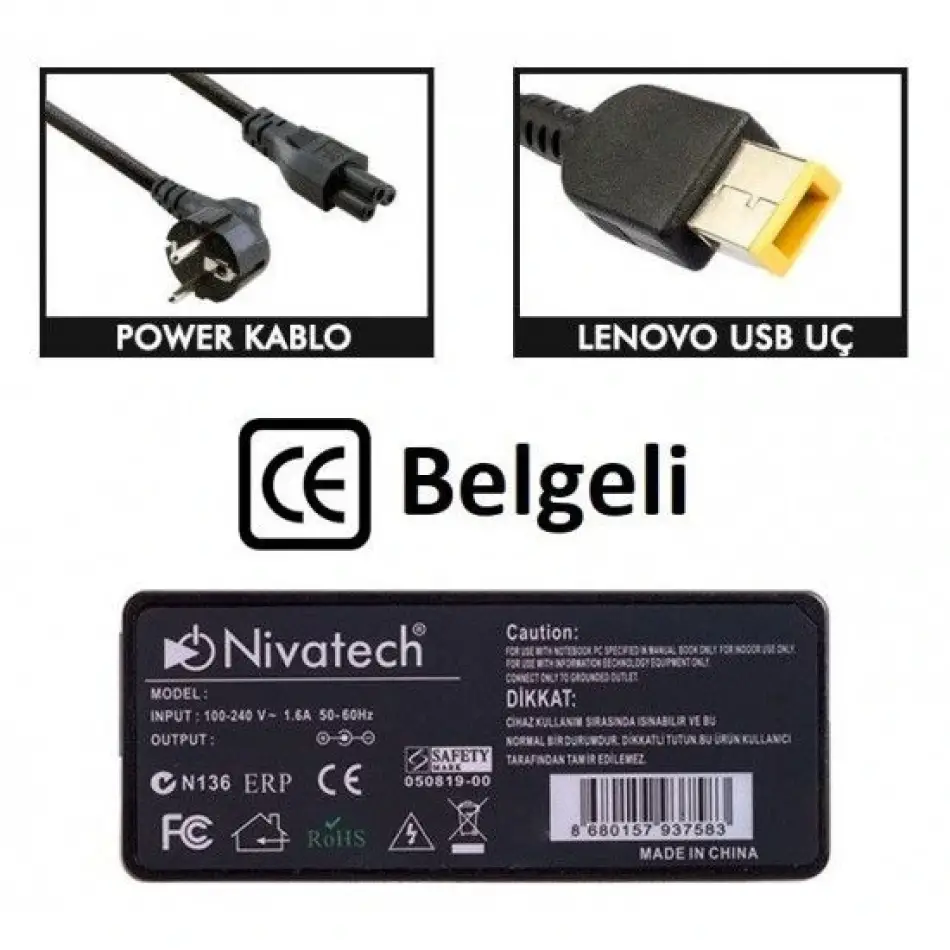 Nivatech Bc936 Lenovo 20v 4,5a Usb Adaptör