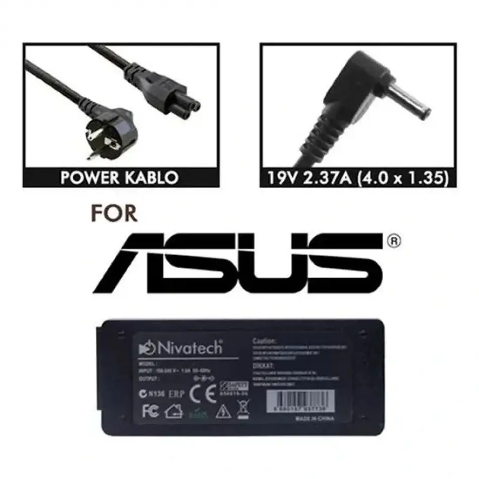 Nivatech Bc968 Asus 19v 2,37a (4,0*1,35mm) Adaptör