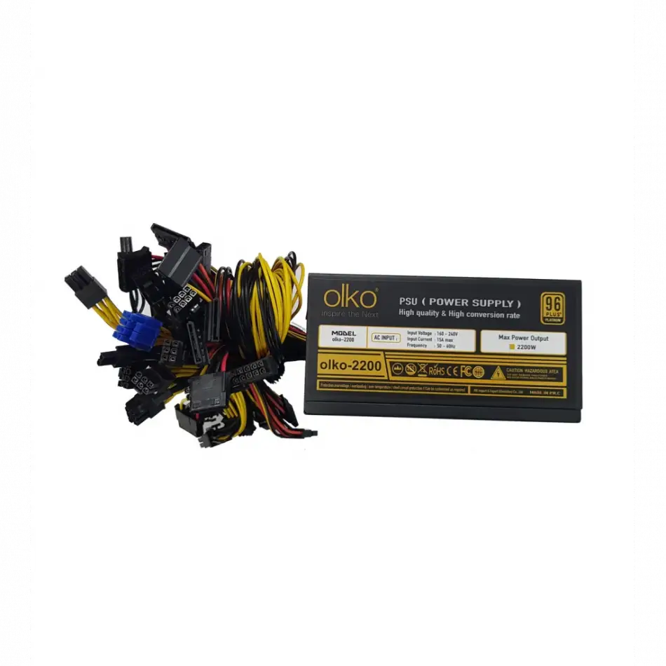 Olko 2200, 2200w, 14cm Fan, 16xpcı-e 6+2pin, 1x20+4pin, 8xsata, Atx, Power Supply (psu)