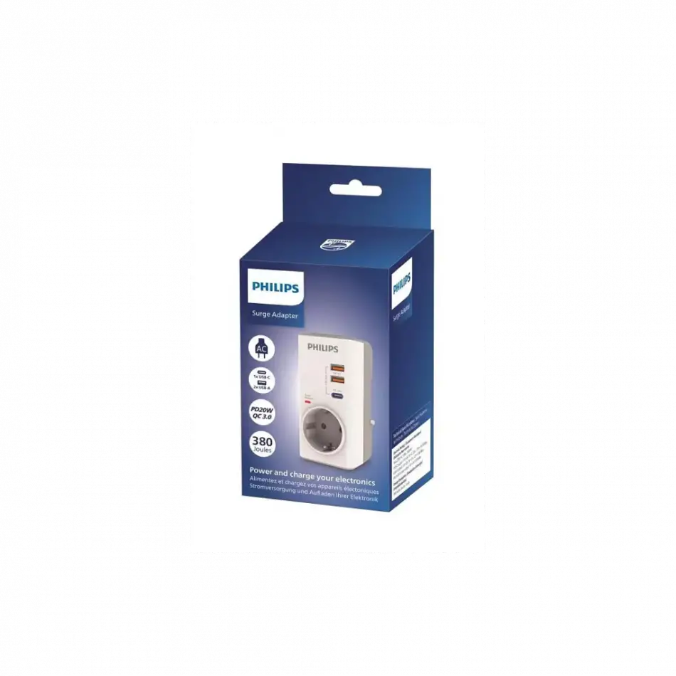 Phılıps Chp8010w/10, Tekli, Akım Korumalı Priz, 380 Joules, Pd 20w Hızlı Şarj, 1xusb-c, 2xusb-a, (beyaz)