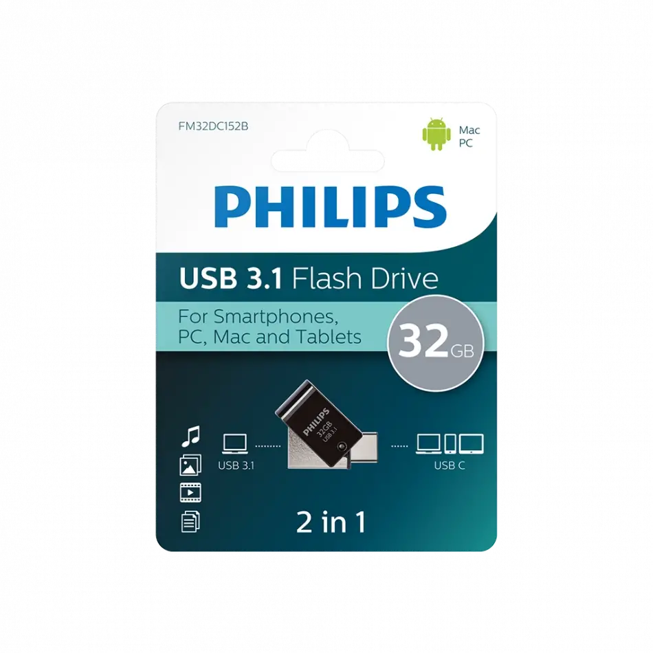 Phılıps Fm32dc152b, 32gb, Usb 3.1 Ve Type-c, İkisi Bir Arada, Gece Siyahı, Flash Disk