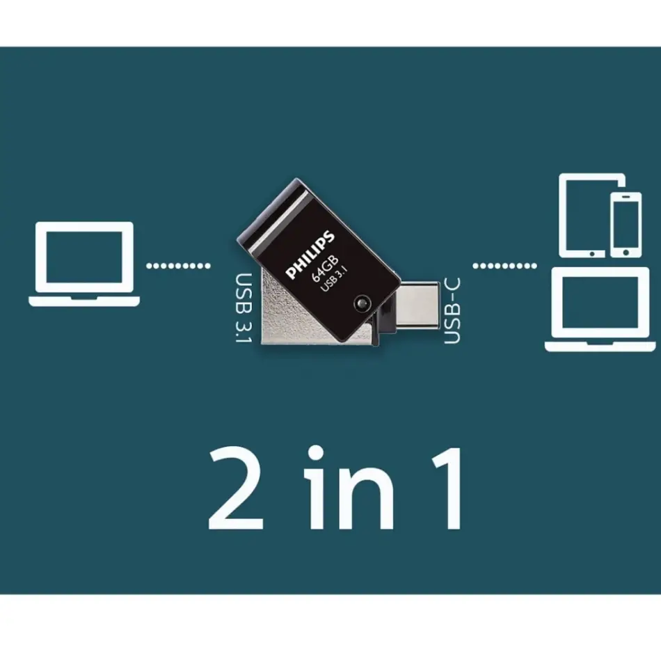 Phılıps Fm64dc152b, 64gb, Usb 3.1 Ve Type-c, İkisi Bir Arada, Gece Siyahı, Flash Disk