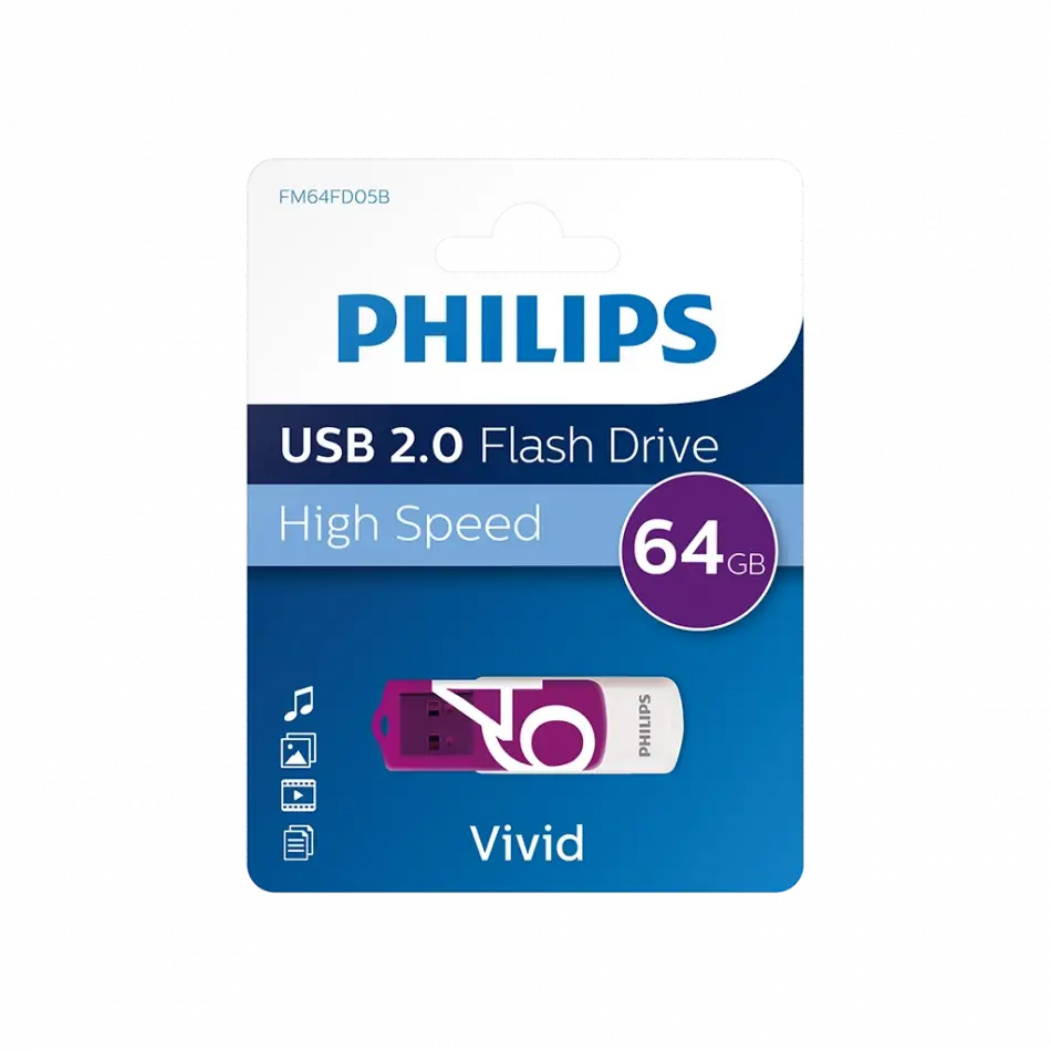 Phılıps Fm64fd05b, 64gb, Usb 2.0, Vivid, Mor, Flash Disk