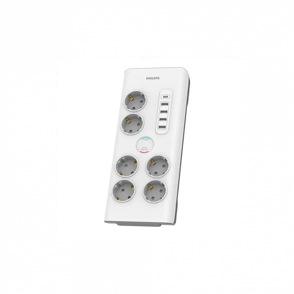 Phılıps Spn7060wa/62, 6 Soket, Akım Korumalı Priz, 900 Joules, 2mt Kablo, 1xusb-c 15w Şarj, 4xusb-a 20w, (beyaz)