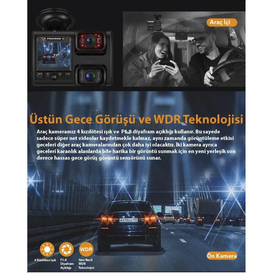 Pruveeo D30 Wı-fı 4k Arac Kamerası