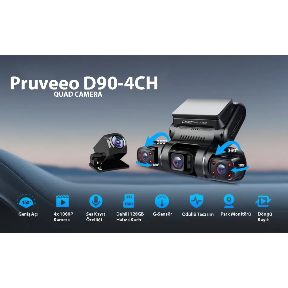 Pruveeo D90-4ch Fhd Wı-fı Gps + 128gb Sd Kart Kame