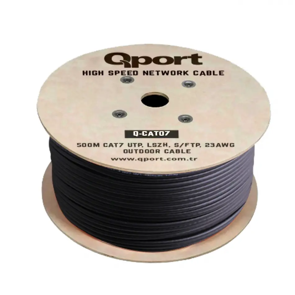 Qport Q-cato7 500m Cat7 Lsoh S/ftp Full Bakır 23awg Siyah Halogen Free Kablo