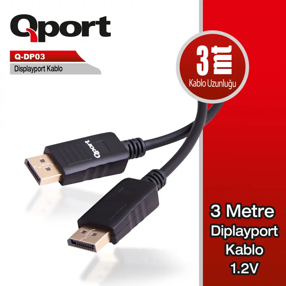 Qport Q-dp03  3m Displayport 1,2v Kablo