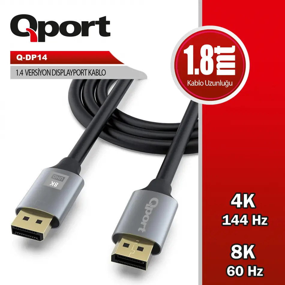 Qport (Q-dp14) Dısplay Port 1.8 Metre Kablo