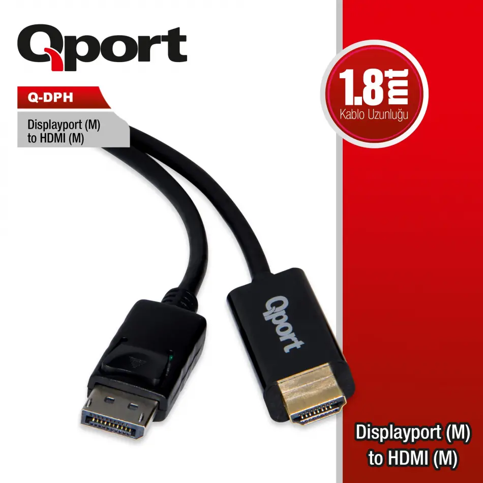Qport Q-dph Dısplay Port To Hdmı Cevırıcı 1.8m Kablo