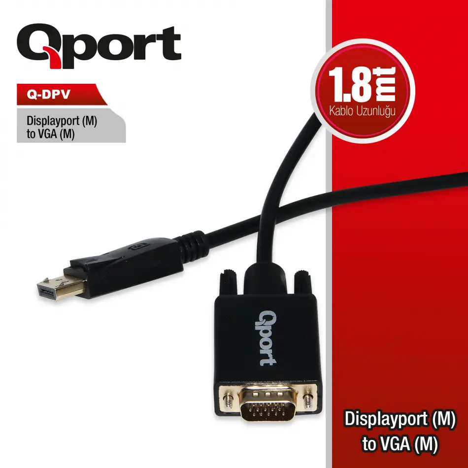 Qport Q-dpv Dısplay Port To Vga Cevırıcı 1.8m Kablo
