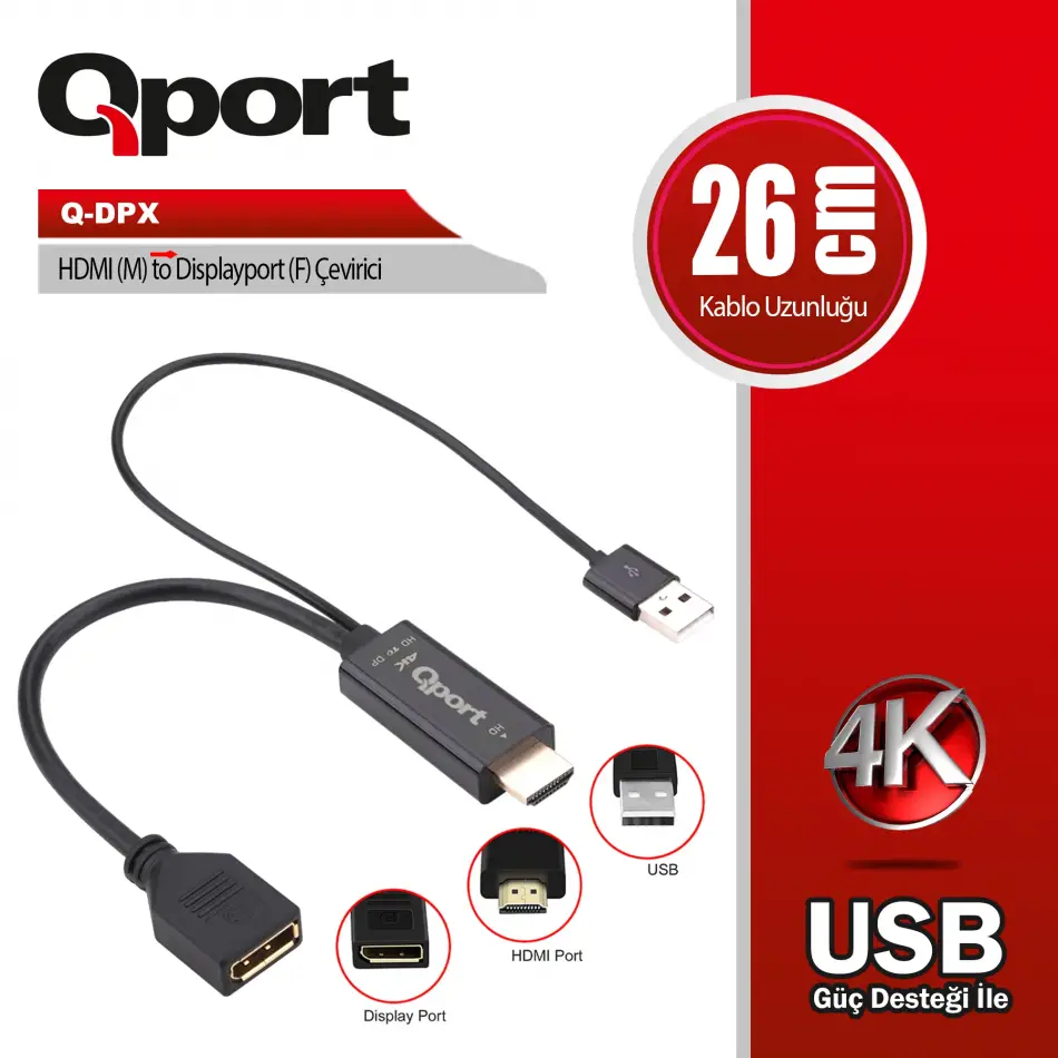 Qport Q-dpx Hdmı(m) To Dısplayport(f) Çevirici