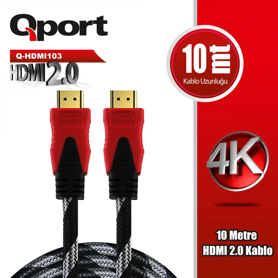 Qport Q-hdmı103 10m 2.0v 4k Altın Uçlu Örgülü