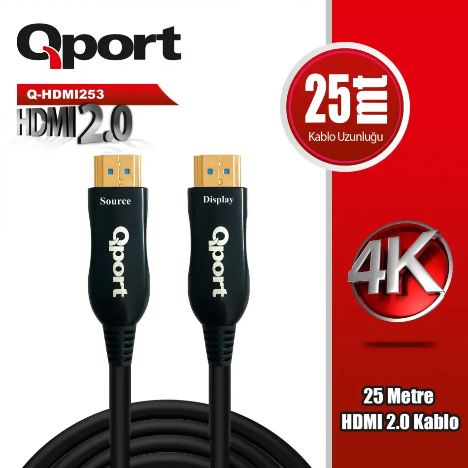 Qport Q-hdmı253 25m Hdmı 2.0v 4k 60 Hz Altın Uçlu