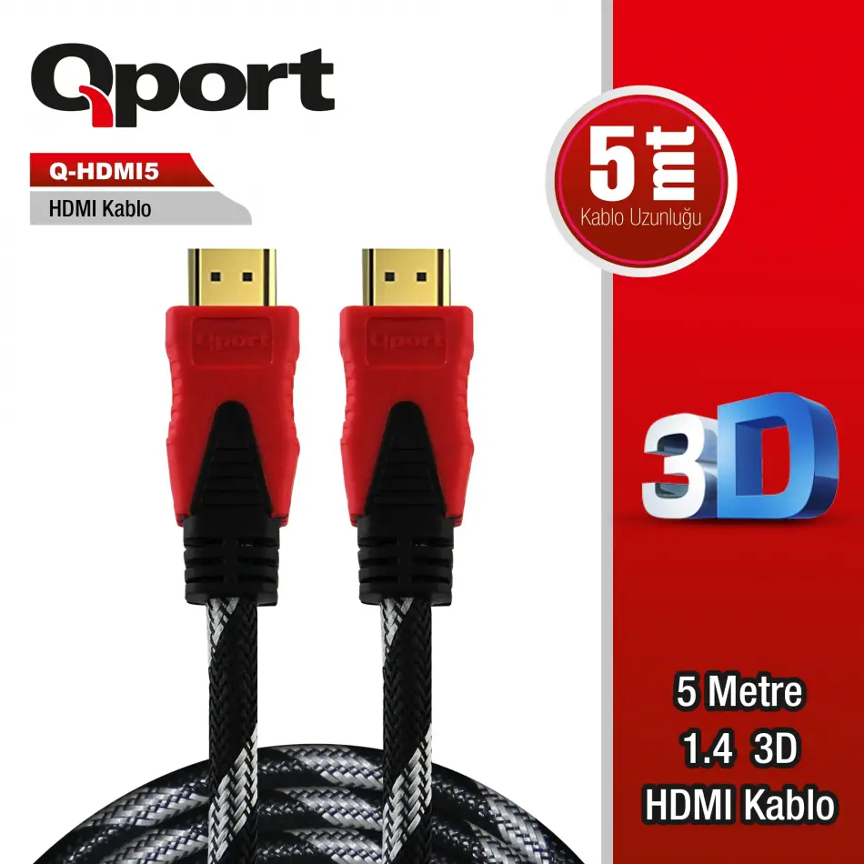 Qport Q-hdmı5 Hdmı 1.4 V Altın Uçlu Kablo 5 Mt