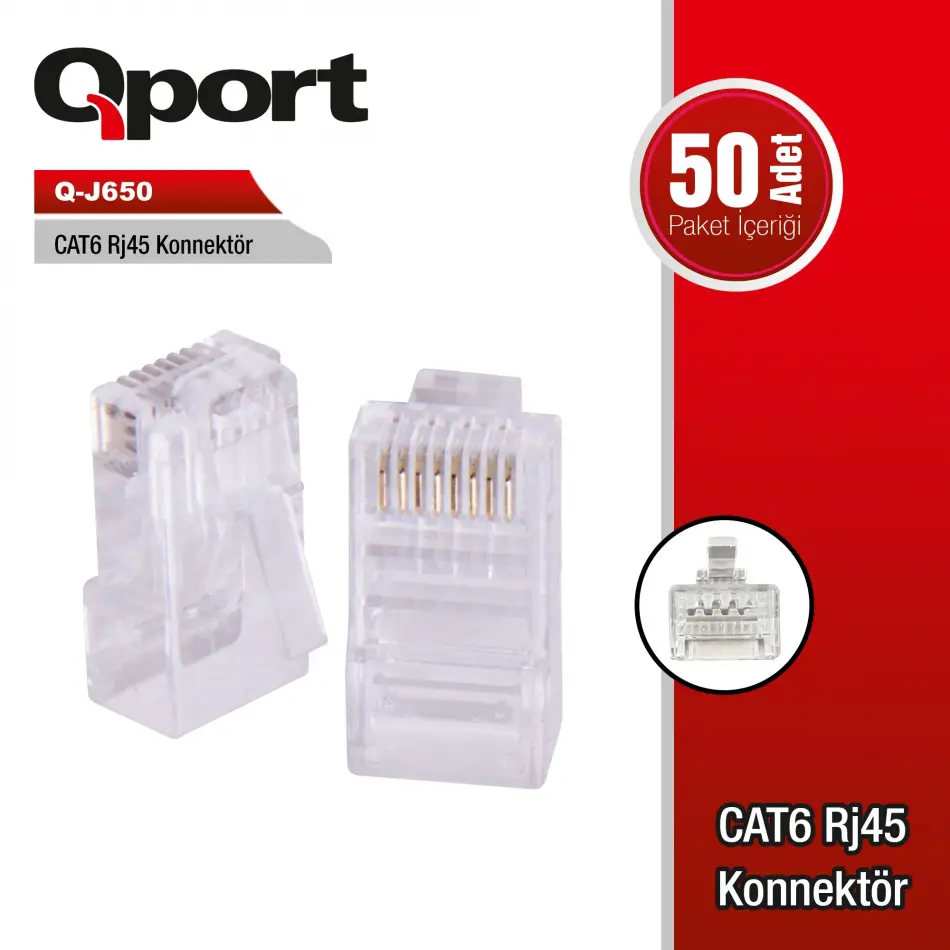 Qport Q-j650 Cat6 Rj-45 50lik Konnektör