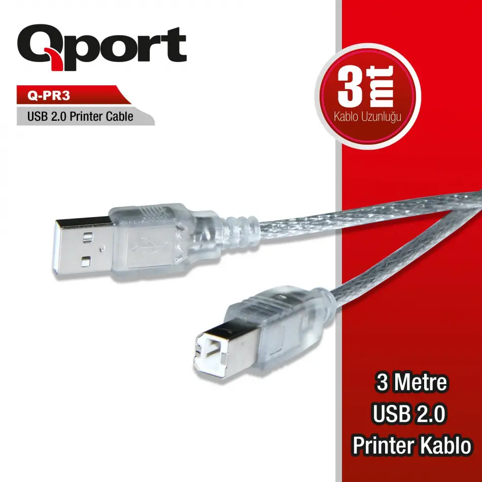 Qport Q-pr3 Usb 2.0 3m Prınter Kablosu