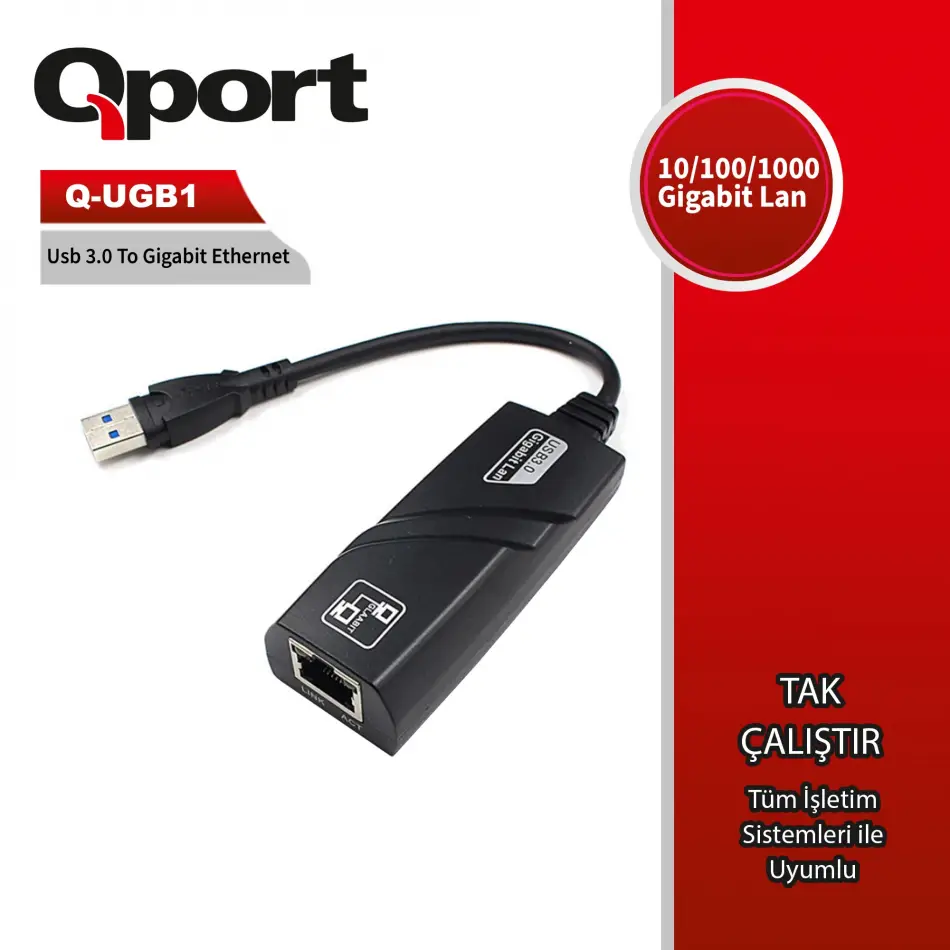 Qport Q-ugb1 Usb3.0 To 10/100/1000 Gb Rj-45 Ethernet Cevırıcı