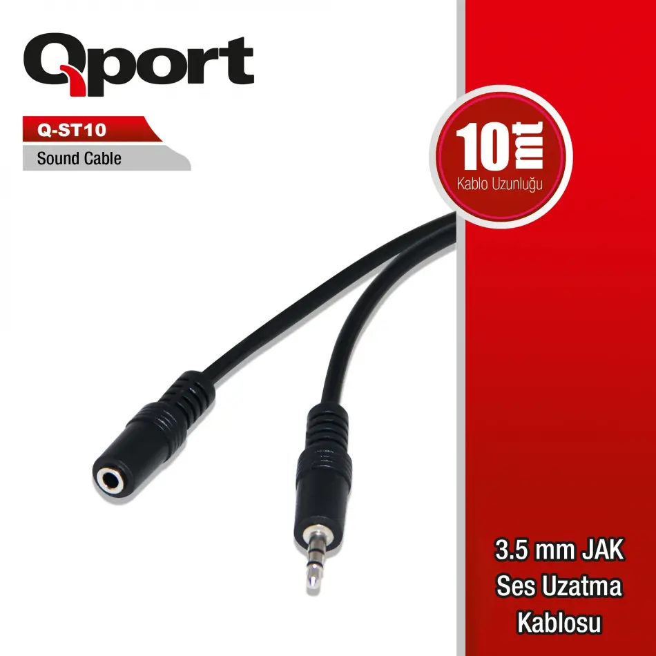 Qport Qst-10 10m 3,5mm Jak Ses Uzatma Kablosu