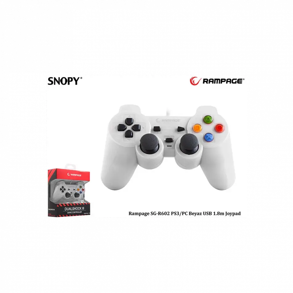 Rampage Sg-r602, Beyaz, Pc/ps3, 1.8mt Kablolu, Çift Titreşimli, Gamepad