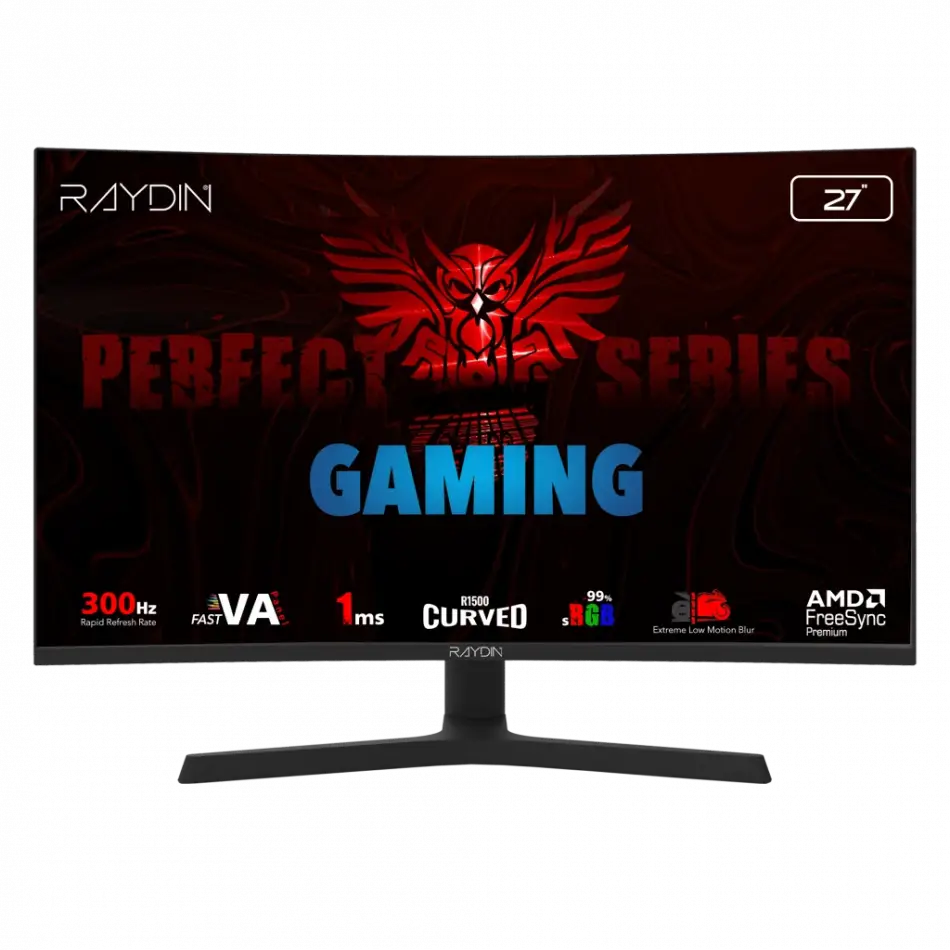 Raydın Eg27rfa-300hz, 27, 1ms, 300hz, Full Hd, 2xhdmı, Dp, Hoparlör, Va Led, R1500 Curved, Yükseklik Ayarlı Ayak, Frameless, Freesync Gaming Monitör