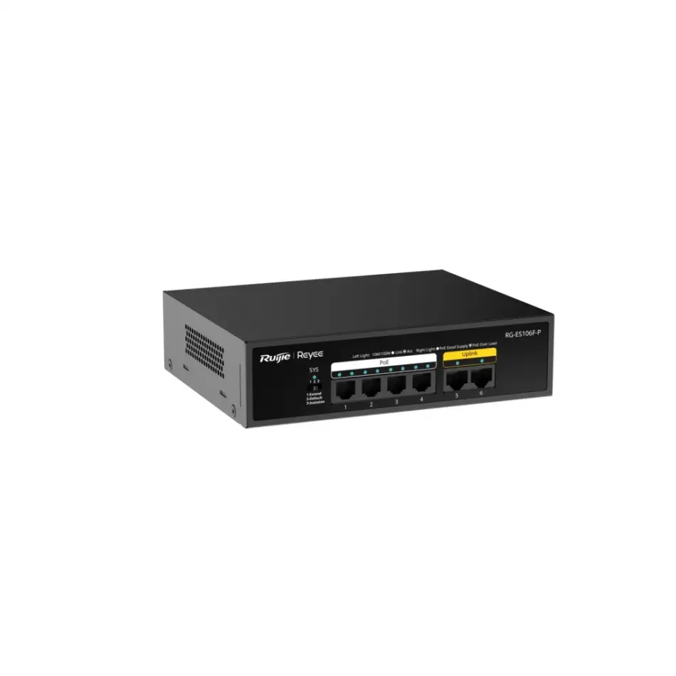 Ruıjıe Reyee Rg-es106f-p 6 Port Megabit Tak Çalıştır Switch, 2 Fast Ethernet Uplink, 4 Port Poe+ (54w)