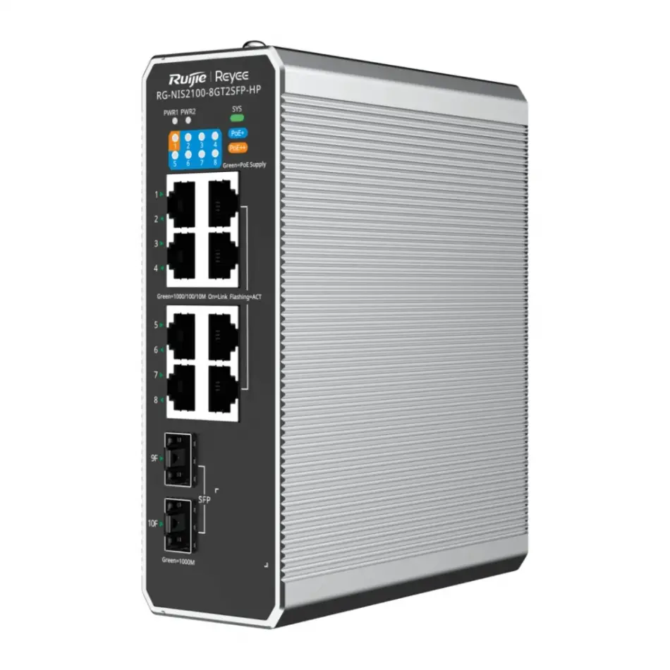 Ruıjıe Reyee Rg-nıs2100-8gt2sfp-hp 8 Port  Gigabit Poe, 240w,  2port Sfp, Endüstriyel Switch
