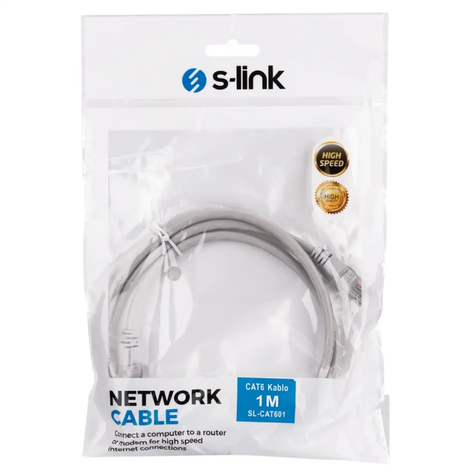 S-link Sl-cat601, Cat6 Patch, 1mt Kablo (gri)