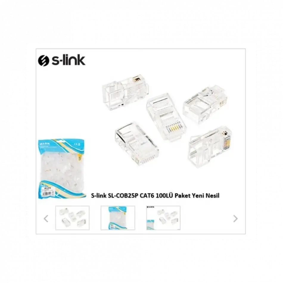 S-lınk Sl-cob25p, Rj45, Yeni Nesil Jac, Utp, Cat6, (100lü Paket)