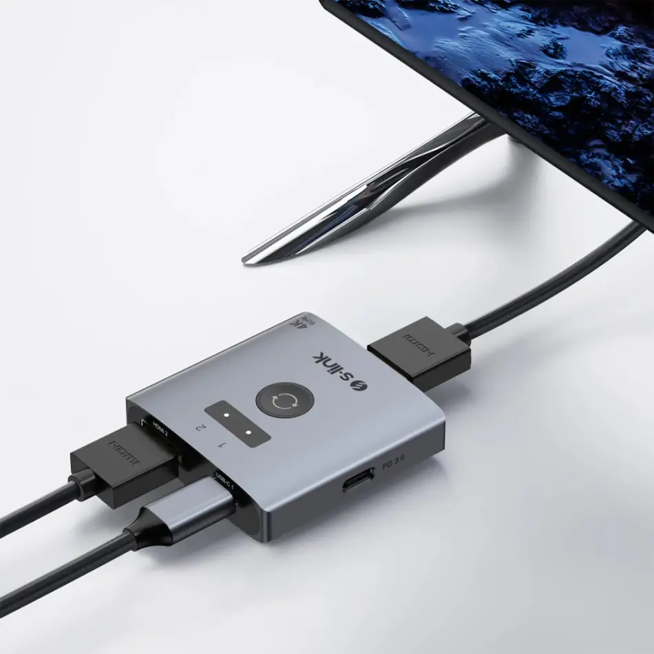 S-lınk Sl-lu602c, 2xhdmı, 1type-c, 4k, 60hz, Monitör Çoklayıcı (1pc-2monitör Veya 2pc- 1monitör) Çift Yönlü Switch