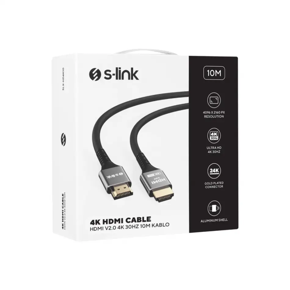 S-lınk Slx-hd4k10, 4k Uhd, Hdmı V2.0, 10mt. 30hz. Metal Uçlu, Kablo
