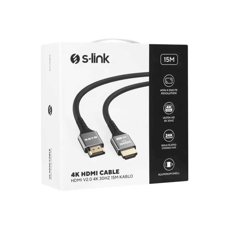 S-lınk Slx-hd4k15, 4k Uhd, Hdmı V2.0, 15mt. 30hz. Metal Uçlu, Kablo