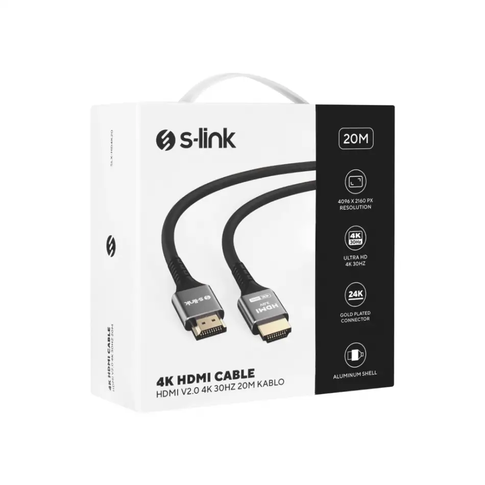 S-lınk Slx-hd4k20, 4k Uhd, Hdmı V2.0, 20mt. 30hz. Metal Uçlu, Kablo
